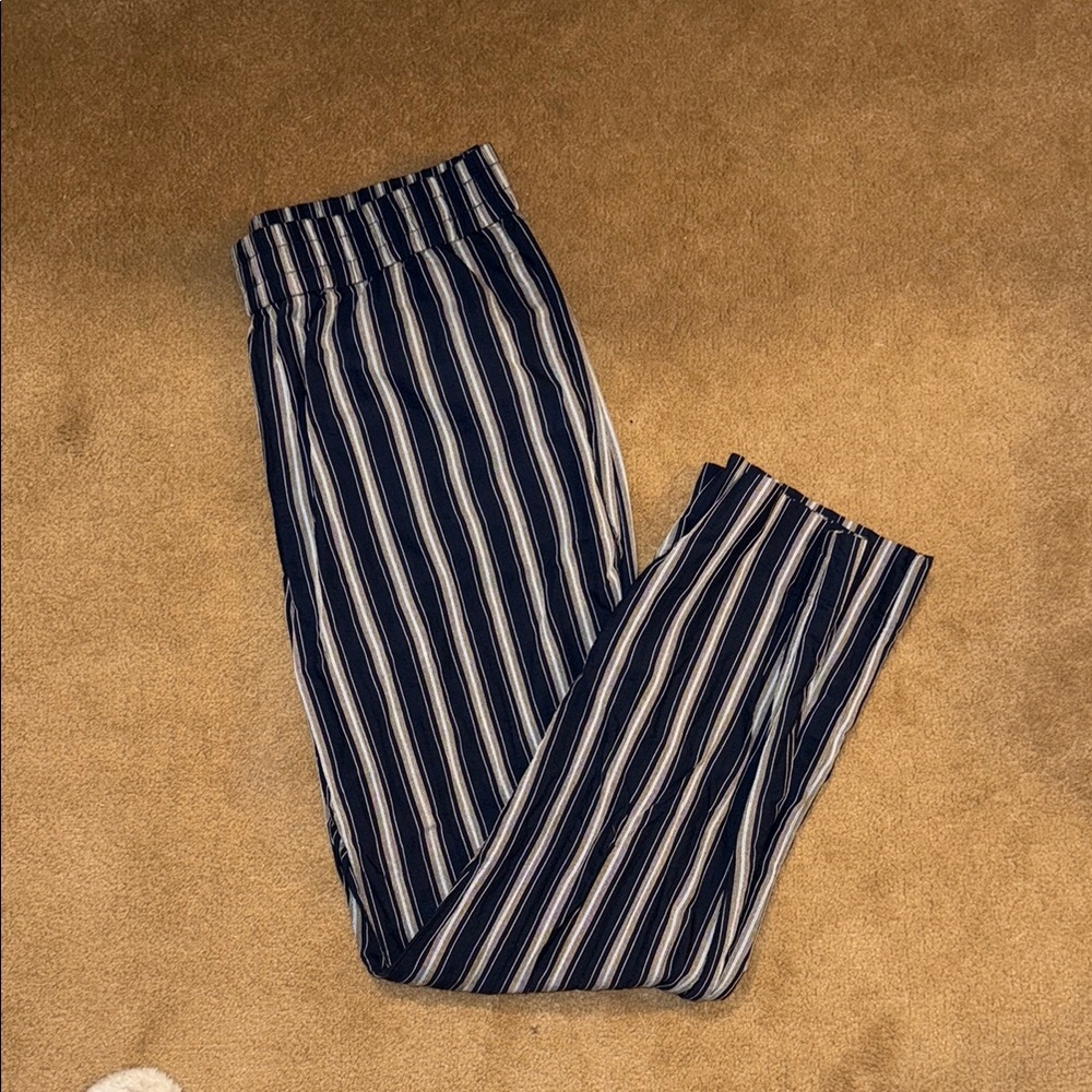 J. Crew Blue and White Wide Leg Pants with Nautical Stripes